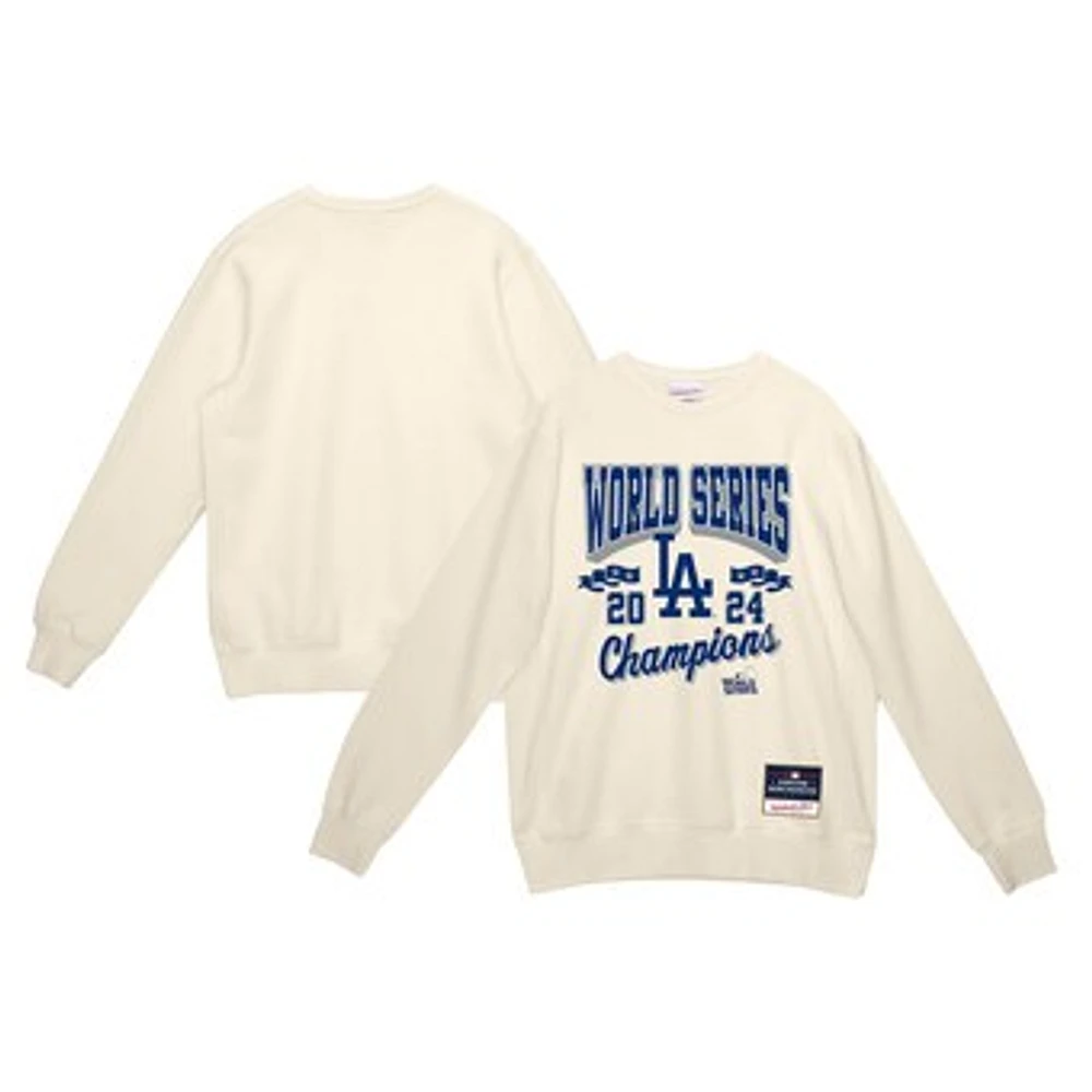 Men's Mitchell & Ness  Cream Los Angeles Dodgers 2024 World Series Champions Arch Logo Fleece Pullover Sweatshirt