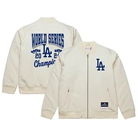 Men's Mitchell & Ness  Cream Los Angeles Dodgers 2024 World Series Champions Arch Logo Full-Zip Bomber Jacket