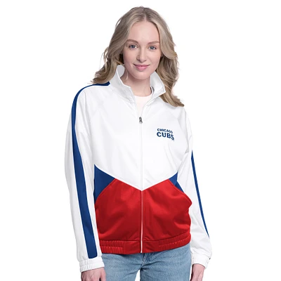 Women's G-III Sports by Carl Banks  White/Royal Chicago Cubs Rally Rhinestone Raglan Full-Zip Track Jacket