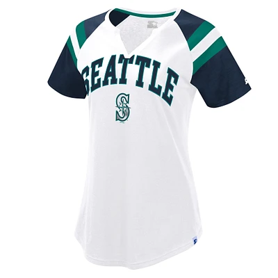Women's Starter White/College Navy Seattle Mariners Game On Notch Neck Raglan T-Shirt