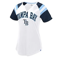 Women's Starter White/Navy Tampa Bay Rays Game On Notch Neck Raglan T-Shirt