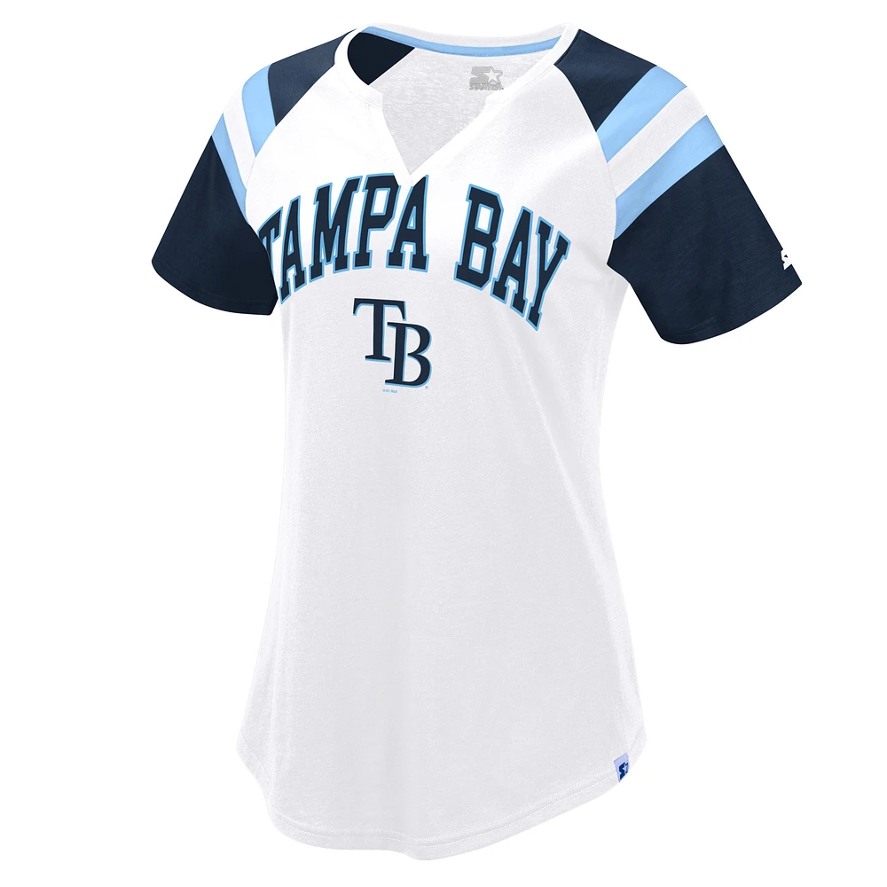 Women's Starter White/Navy Tampa Bay Rays Game On Notch Neck Raglan T-Shirt