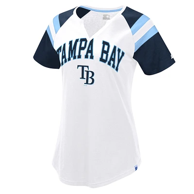 Women's Starter White/Navy Tampa Bay Rays Game On Notch Neck Raglan T-Shirt