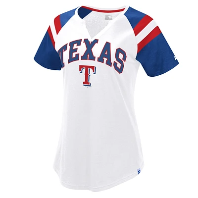 Women's Starter White/Royal Texas Rangers Game On Notch Neck Raglan T-Shirt