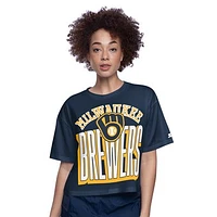 Women's Starter Navy Milwaukee Brewers Play the Ball Boxy Cropped T-Shirt