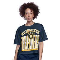 Women's Starter Navy Milwaukee Brewers Play the Ball Boxy Cropped T-Shirt