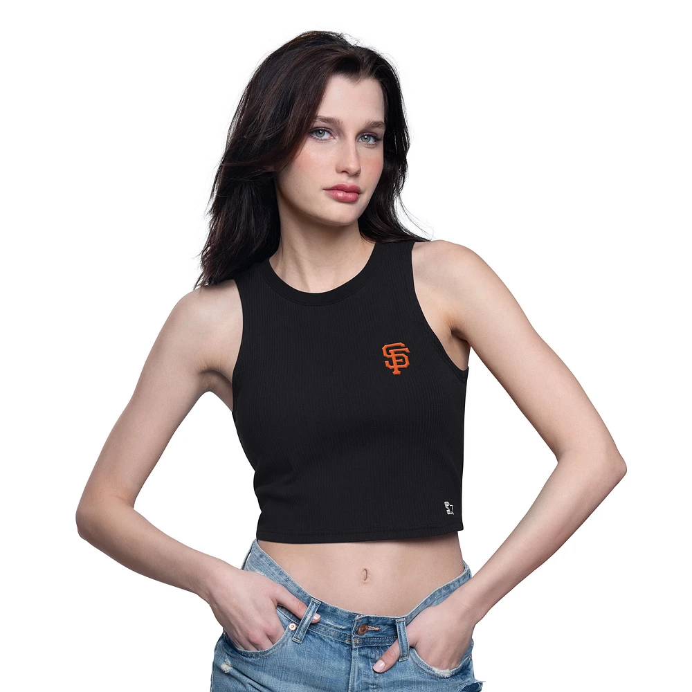 Women's Starter Black San Francisco Giants Show Up Cropped Tank Top