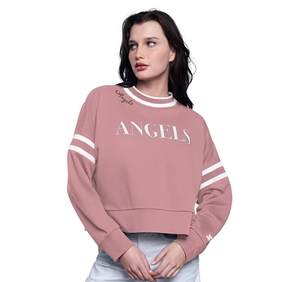 Women's Starter  Pink Los Angeles Angels Power Play Cropped Pullover Sweatshirt
