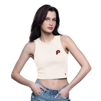 Women's Starter Cream Philadelphia Phillies Vintage Logo Show Up Cropped Tank Top