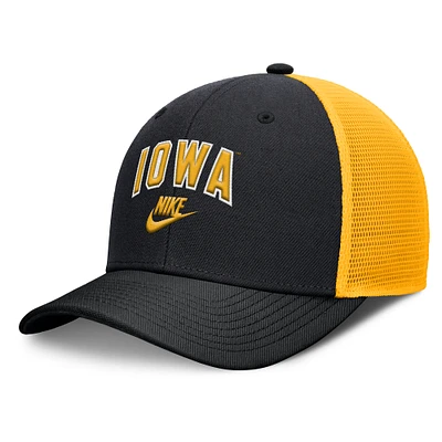 Men's Nike Black/Gold Iowa Hawkeyes Legacy Arch Rise Performance Trucker Adjustable Hat