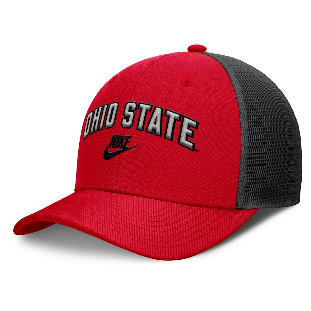 Men's Nike Scarlet/Black Ohio State Buckeyes Legacy Arch Rise Performance Trucker Adjustable Hat