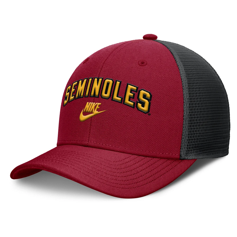 Men's Nike Garnet/Black Florida State Seminoles Legacy Arch Rise Performance Trucker Adjustable Hat