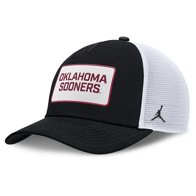Men's Jordan Brand Black/White Oklahoma Sooners 2025 On-Field Rise Patch Trucker Adjustable Hat