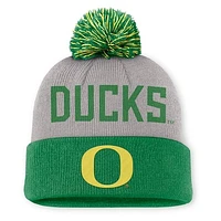 Men's Nike Gray/Green Oregon Ducks Primetime Peak Cuffed Knit Hat with Pom