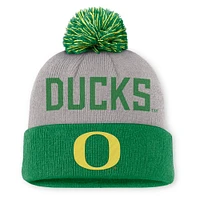 Men's Nike Gray/Green Oregon Ducks Primetime Peak Cuffed Knit Hat with Pom