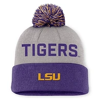 Men's Nike Gray/Purple LSU Tigers Primetime Peak Cuffed Knit Hat with Pom