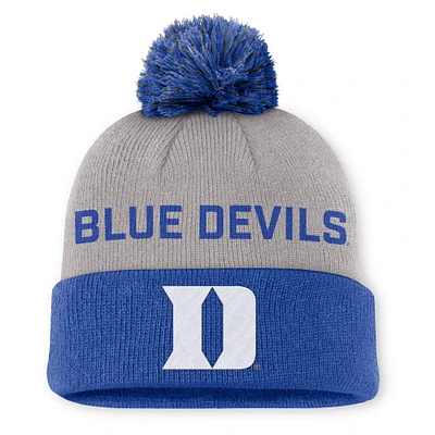 Men's Nike Gray/Royal Duke Blue Devils Primetime Peak Cuffed Knit Hat with Pom