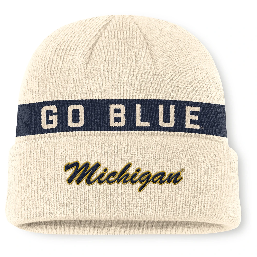 Men's Jordan Brand Natural Michigan Wolverines Peak Primetime Utility Cuffed Knit Hat