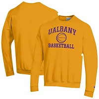 Men's Champion  Yellow UAlbany Great Danes Basketball Icon Crewneck Sweatshirt