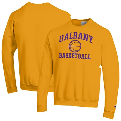 Men's Champion  Yellow UAlbany Great Danes Basketball Icon Crewneck Sweatshirt