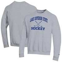 Men's Champion  Gray Lake Superior State Lakers Hockey Icon Powerblend Pullover Crewneck