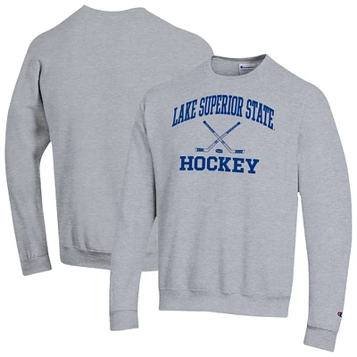 Men's Champion  Gray Lake Superior State Lakers Hockey Icon Powerblend Pullover Crewneck
