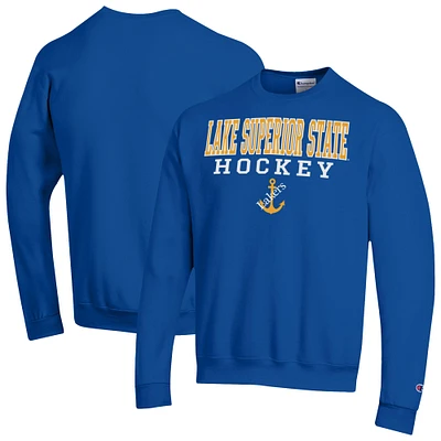 Men's Champion  Blue Lake Superior State Lakers Stack Hockey Powerblend Pullover Crewneck