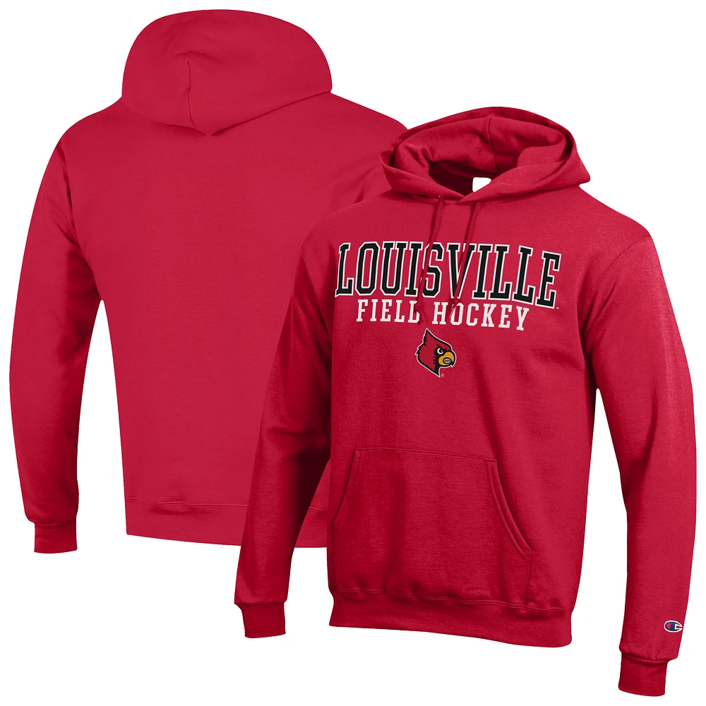 Men's Champion Red Louisville Cardinals Stack Field Hockey Powerblend Pullover Hoodie