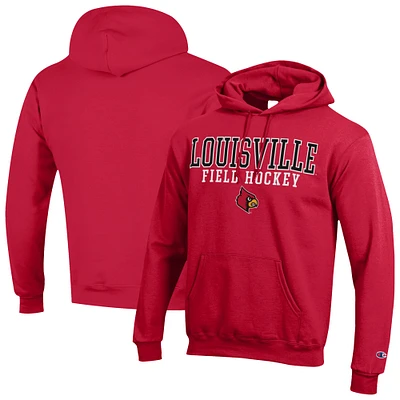 Men's Champion  Red Louisville Cardinals Stack Field Hockey Powerblend Pullover Hoodie