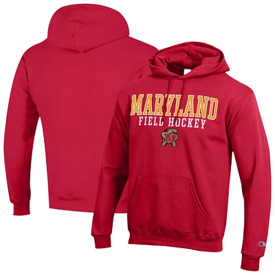 Men's Champion  Red Maryland Terrapins Stack Field Hockey Powerblend Pullover Hoodie