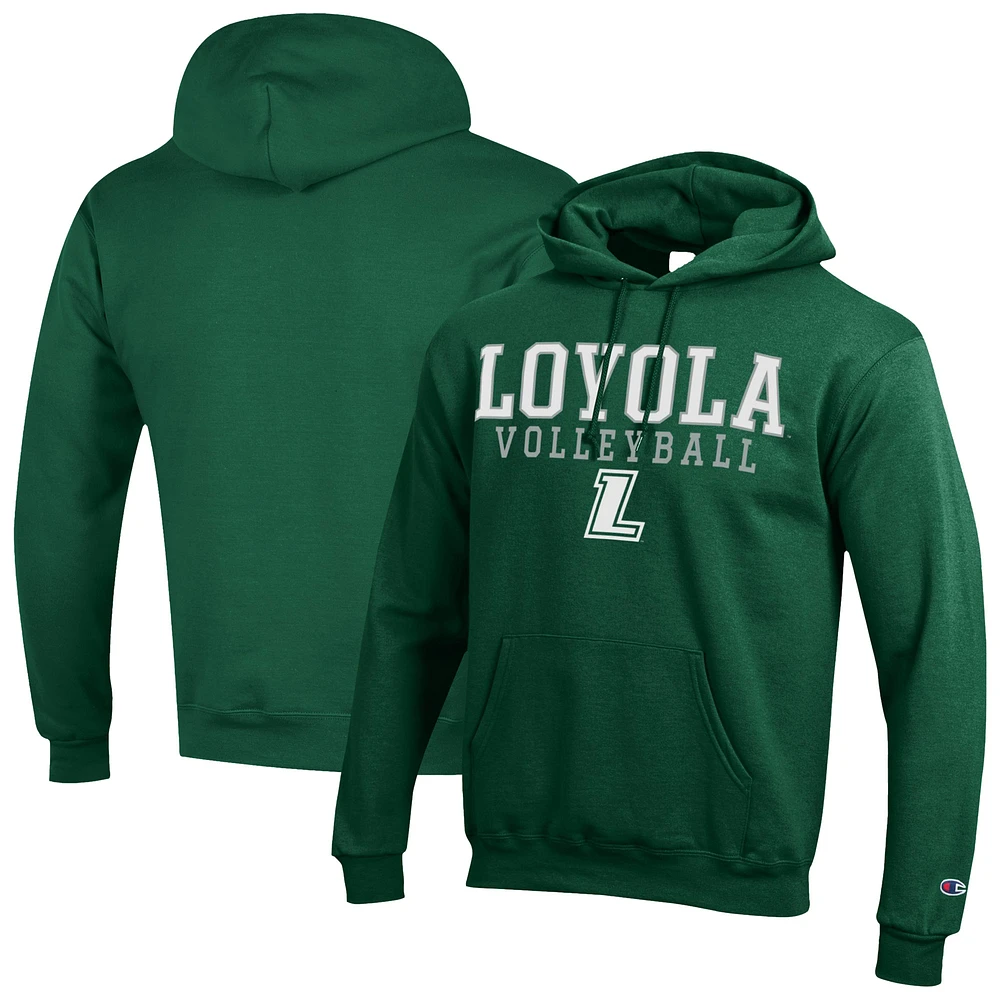 Men's Champion Green Loyola Greyhounds Volleyball Stack Powerblend Pullover Hoodie