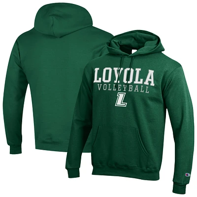 Men's Champion Green Loyola Greyhounds Volleyball Stack Powerblend Pullover Hoodie