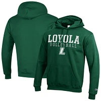 Men's Champion Green Loyola Greyhounds Volleyball Stack Powerblend Pullover Hoodie