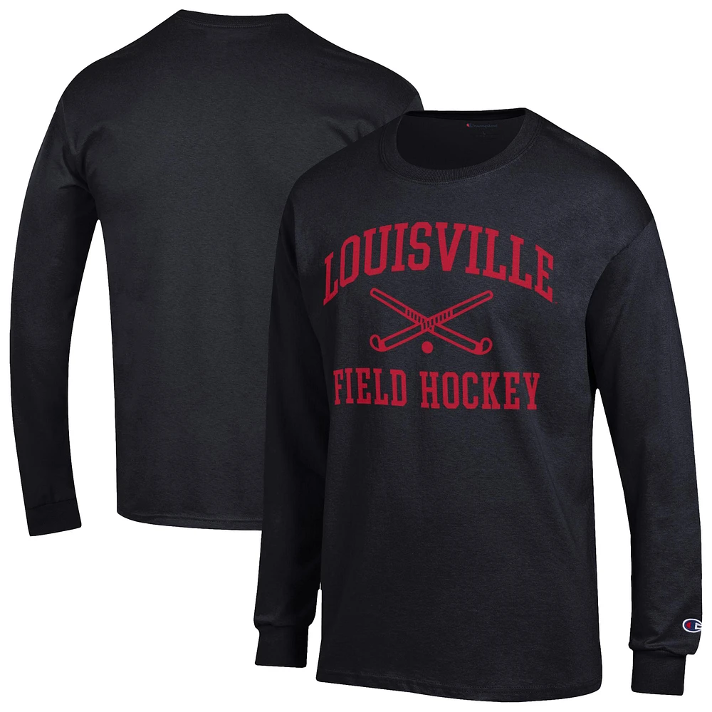 Men's Champion Black Louisville Cardinals Field Hockey Icon Long Sleeve T-Shirt