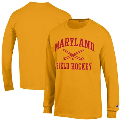 Men's Champion Gold Maryland Terrapins Field Hockey Icon Long Sleeve T-Shirt