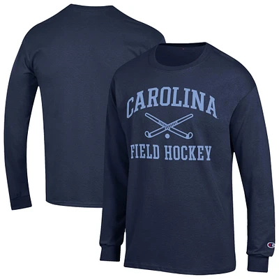 Men's Champion Navy North Carolina Tar Heels Field Hockey Icon Long Sleeve T-Shirt