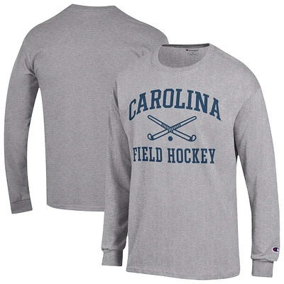 Men's Champion Gray North Carolina Tar Heels Field Hockey Icon Long Sleeve T-Shirt