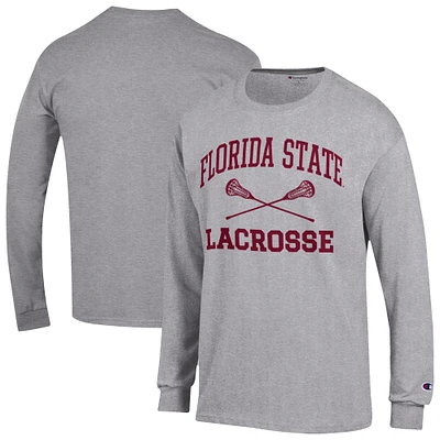 Men's Champion  Gray Florida State Seminoles Icon Lacrosse Long Sleeve T-Shirt
