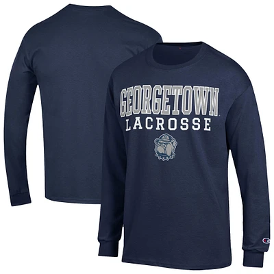 Men's Champion  Navy Georgetown Hoyas Stack Lacrosse Long Sleeve T-Shirt