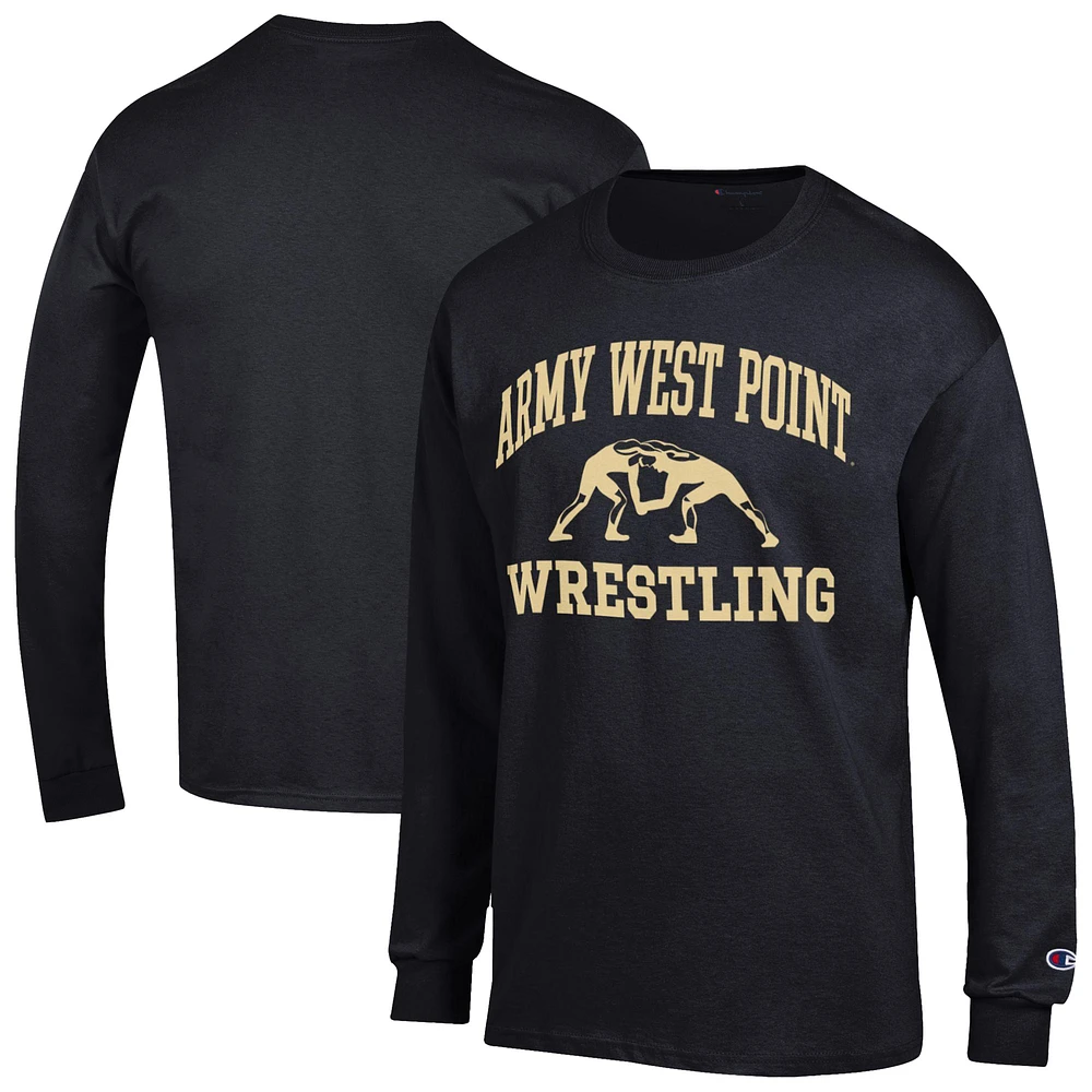 Men's Champion Black Army Knights Wrestling Icon Long Sleeve T-Shirt