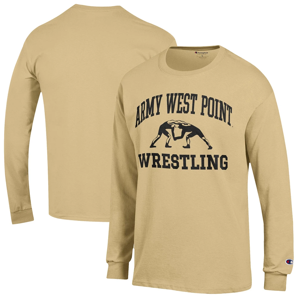 Men's Champion Gold Army Black Knights Wrestling Icon Long Sleeve T-Shirt