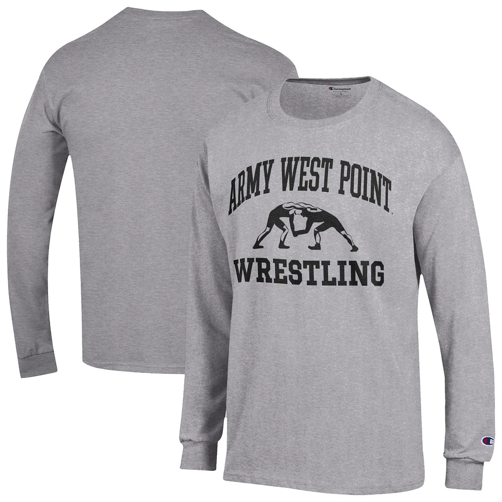Men's Champion Gray Army Black Knights Wrestling Icon Long Sleeve T-Shirt