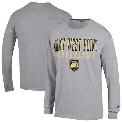 Men's Champion  Gray Army Black Knights Wrestling Stacked Long Sleeve T-Shirt
