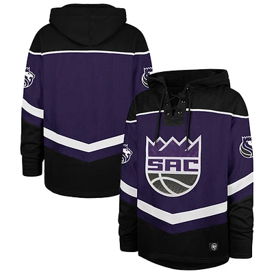 Men's '47 Black Sacramento Kings Tri-Satin Layup Lacer Pullover Hoodie