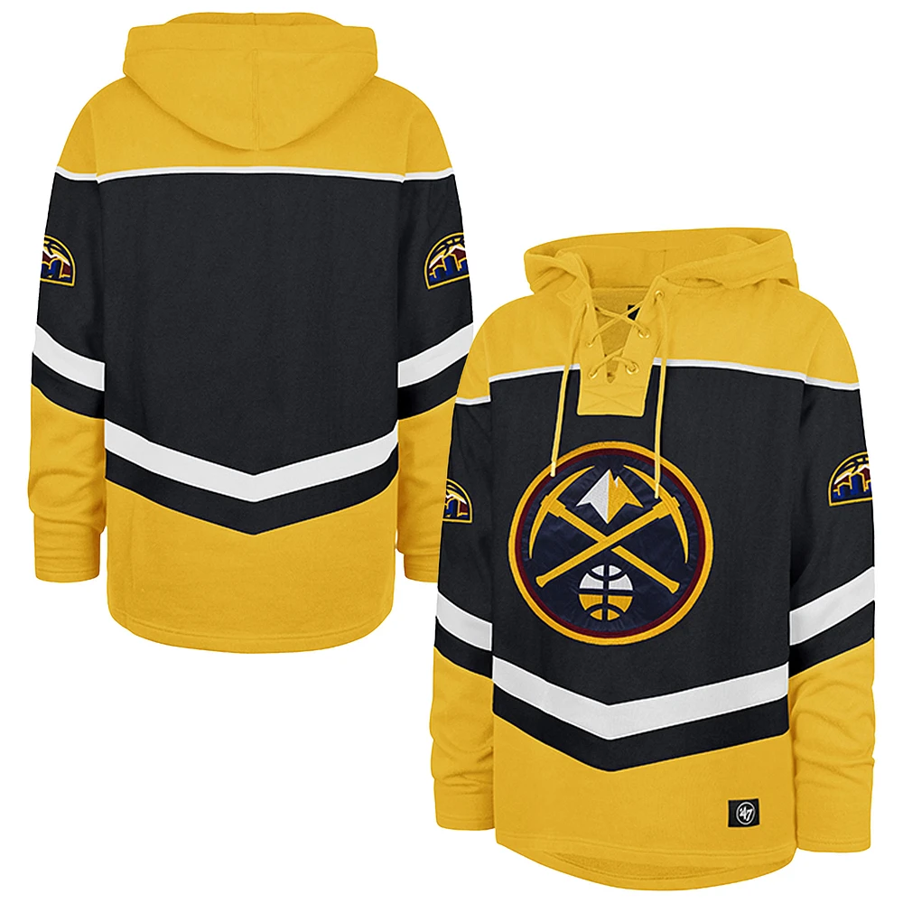 Men's '47 Navy Denver Nuggets Tri-Satin Layup Lacer Pullover Hoodie