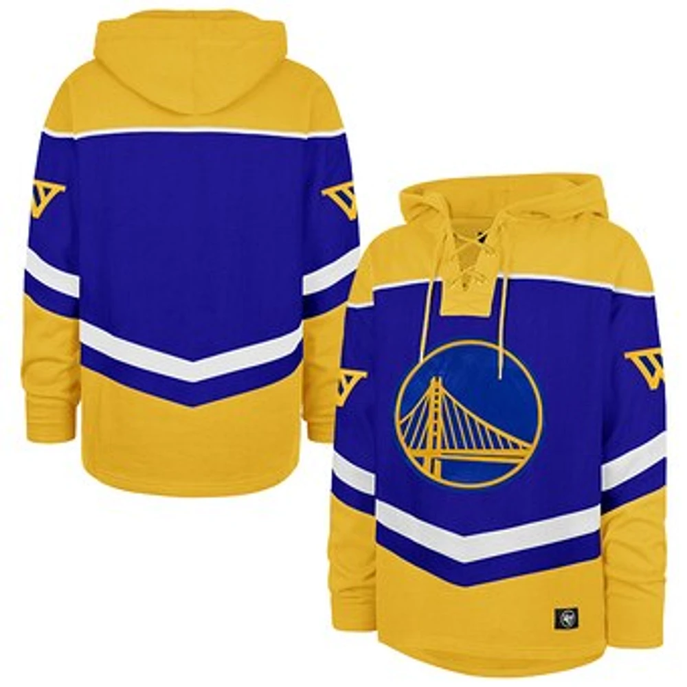 Men's '47 Royal Golden State Warriors Tri-Satin Layup Lacer Pullover Hoodie