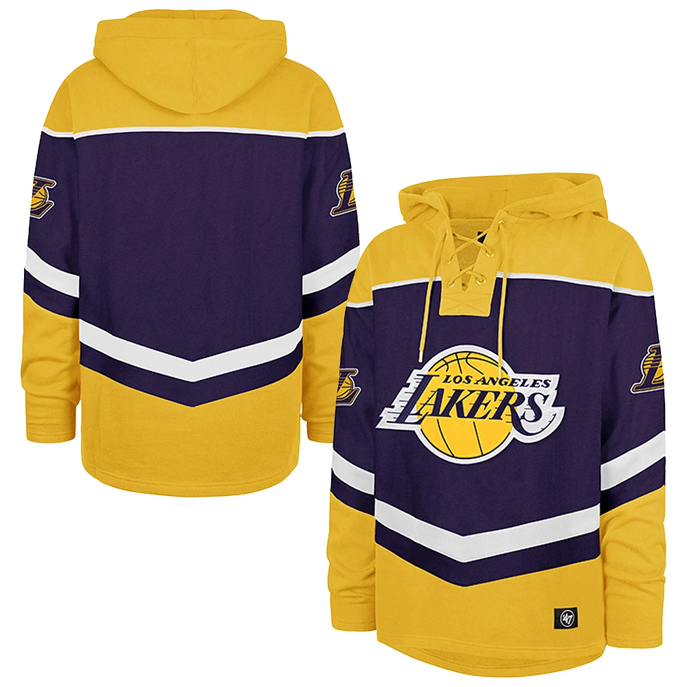 Men's '47 Purple Los Angeles Lakers Tri-Satin Layup Lacer Pullover Hoodie