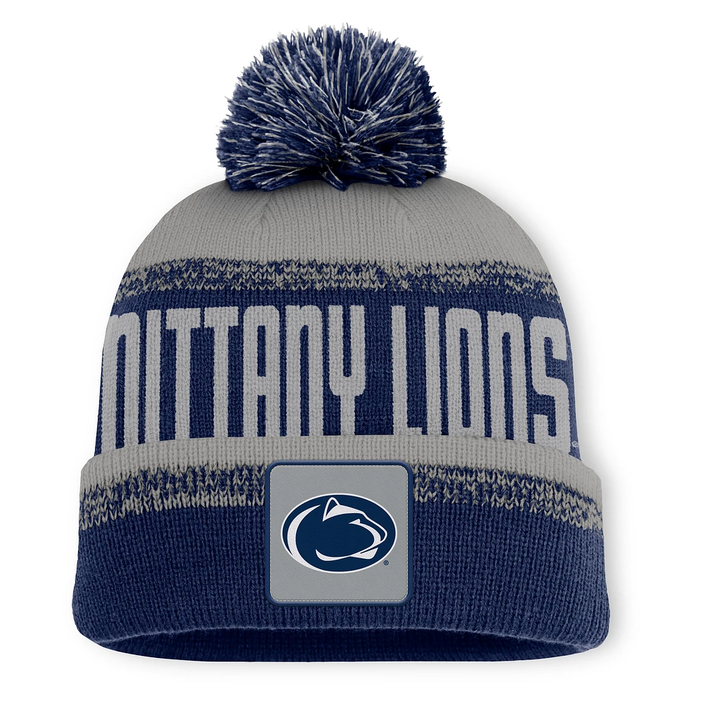 Men's Fanatics Navy/Gray Penn State Nittany Lions Thrive Cuffed Knit Hat with Pom
