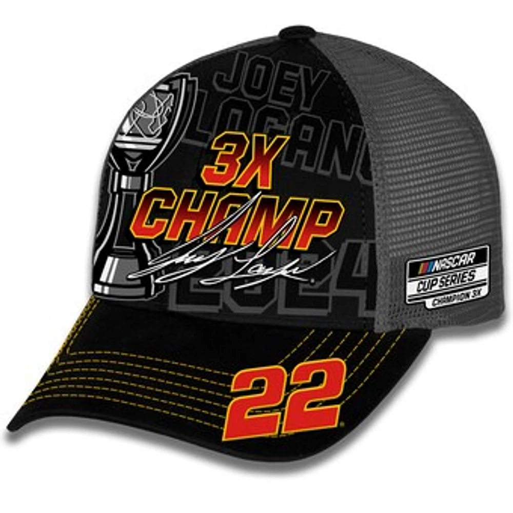 Men's Checkered Flag Sports Black Joey Logano 2024 NASCAR Cup Series Champion Trophy Adjustable Hat