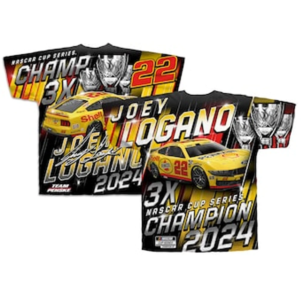 Men's Checkered Flag Sports Yellow Joey Logano 2024 NASCAR Cup Series Champion Sublimated Total Print T-Shirt